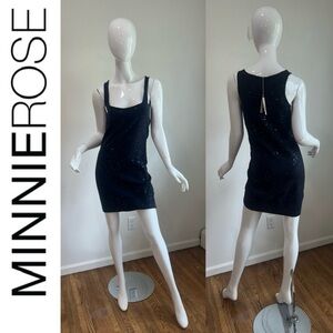 Sz XS Anthropologie Minnie Rose Dark Navy Blue Sequin Tank Dress Cottonblend